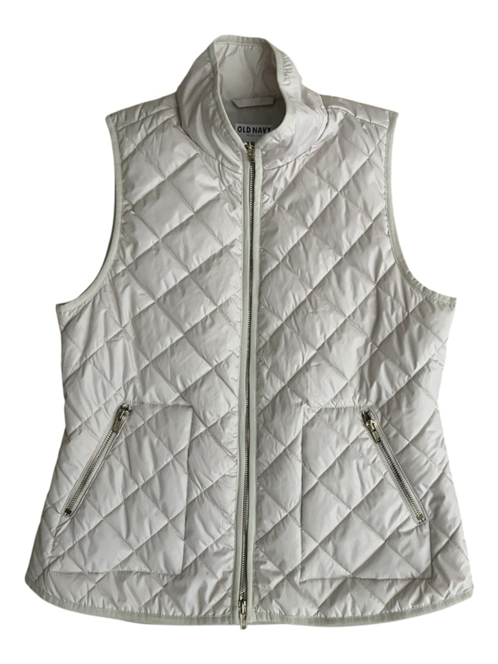 Old Navy White Quilted Sleeveless Puffer Vest with Zipper Pockets